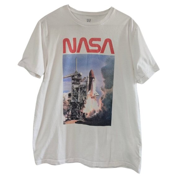 Gap Men's NASA T-Shirt White Cotton Large, Short Sleeve, Space Shuttle Discovery - Picture 1 of 16